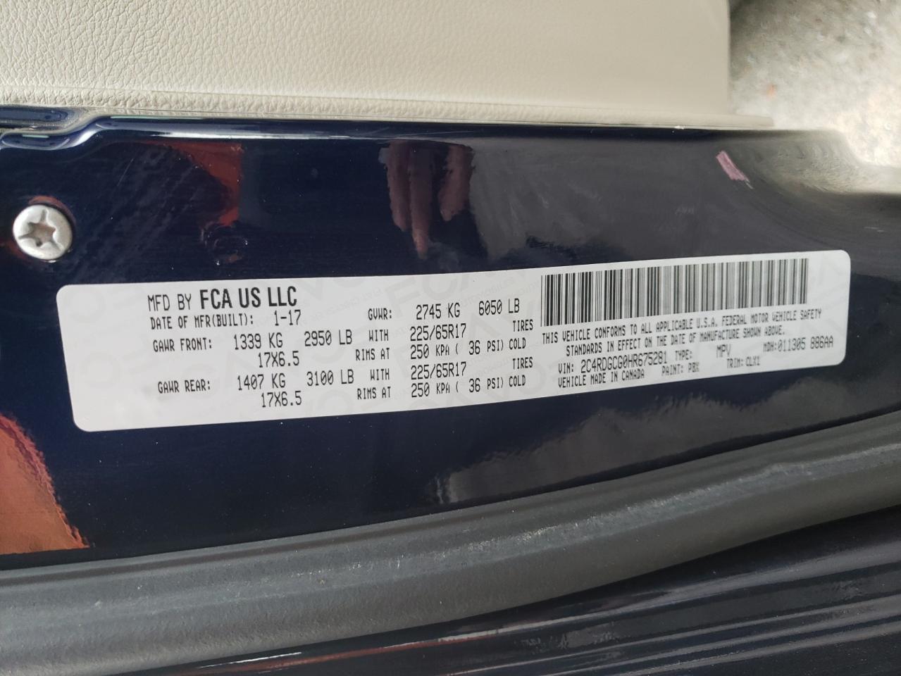 Photo 10 from auction – 2017 DODGE GRAND CARA with VIN 2C4RDGCG0HR675281