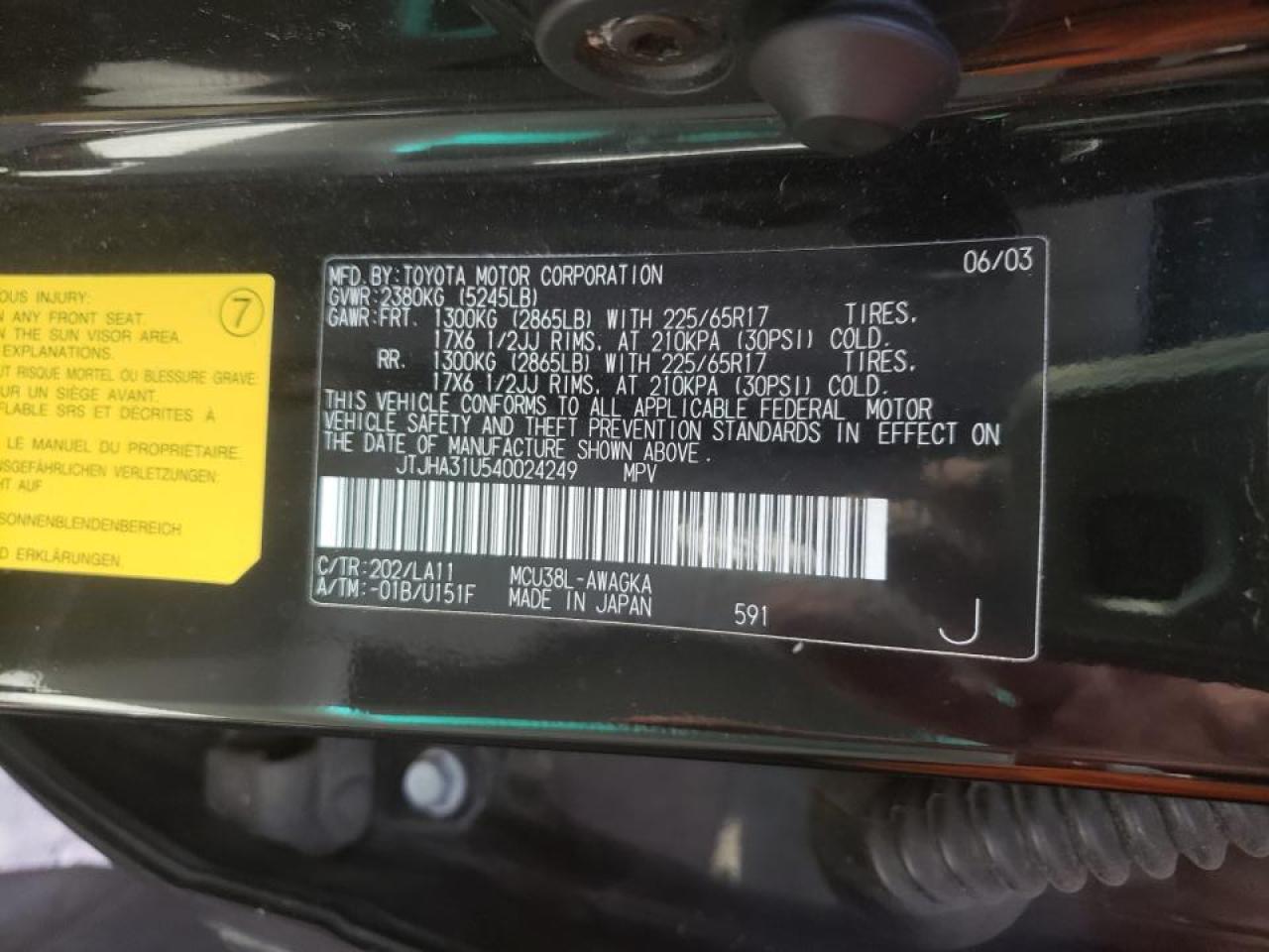 Photo 10 from auction – 2004 LEXUS RX 330 with VIN JTJHA31U540024249