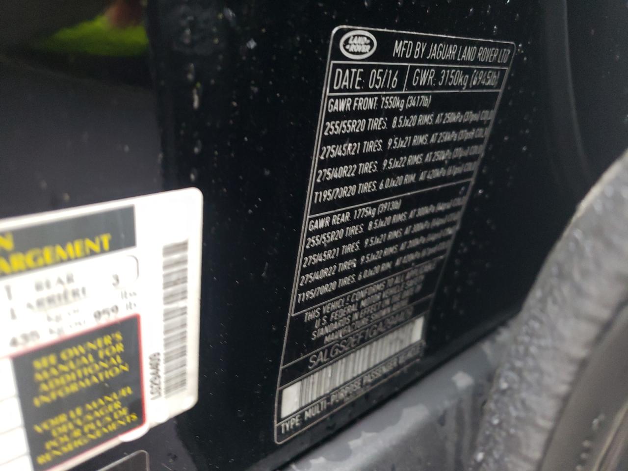 Photo 10 from auction – 2016 LAND ROVER RANGE ROVE with VIN SALGS2EF1GA294409