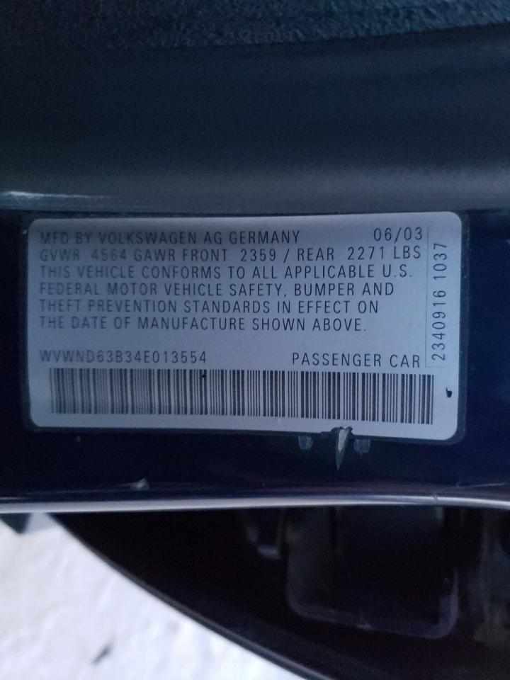 Photo 10 from auction – 2004 VOLKSWAGEN PASSAT GL with VIN WVWND63B34E013554