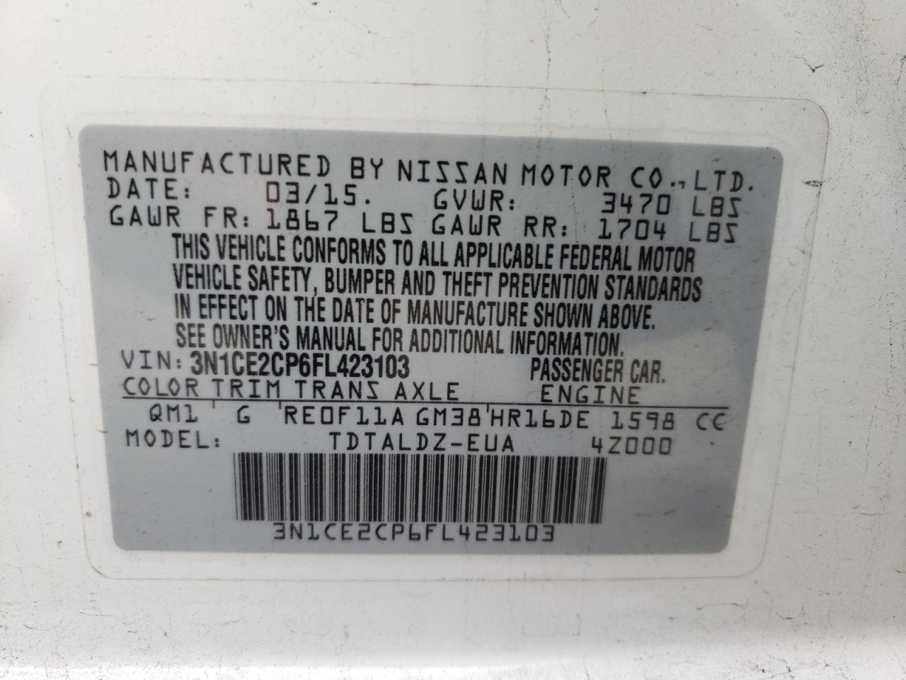 Photo 10 from auction – 2015 NISSAN VERSA NOTE with VIN 3N1CE2CP6FL423103