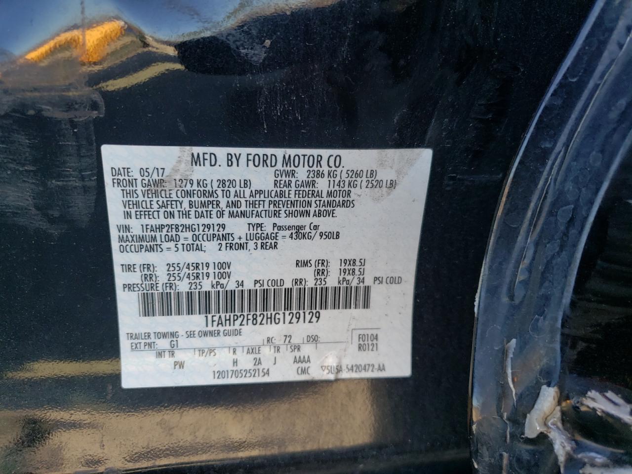 Photo 10 from auction – 2017 FORD TAURUS LIM with VIN 1FAHP2F82HG129129
