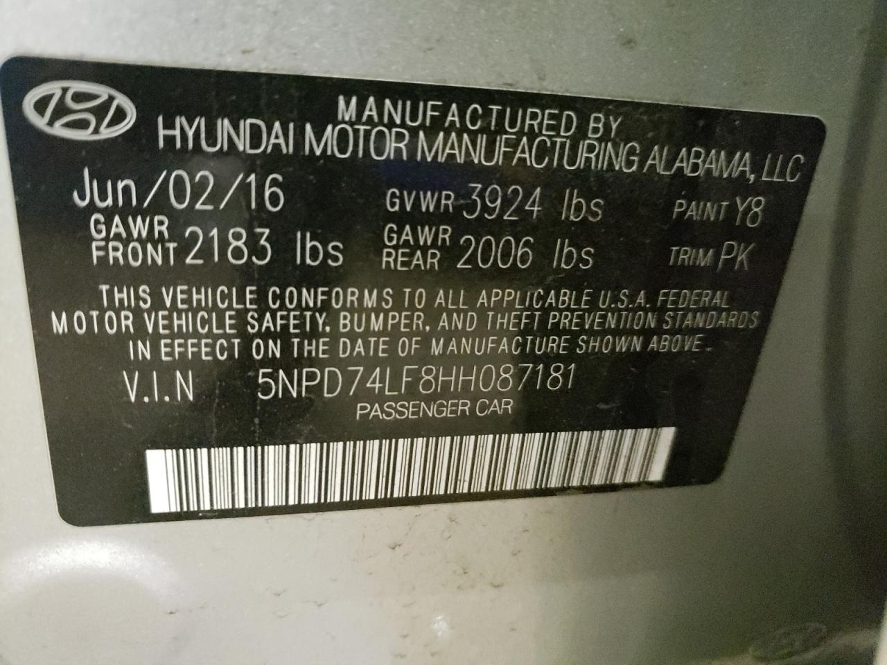Photo 10 from auction – 2017 HYUNDAI ELANTRA EC with VIN 5NPD74LF8HH087181