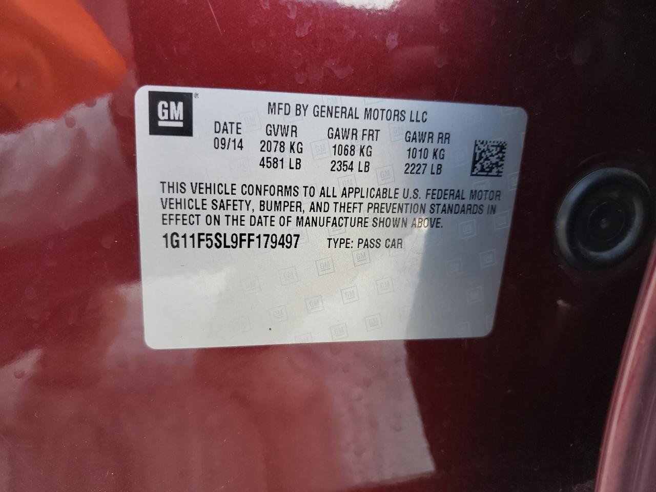 Photo 10 from auction – 2015 CHEVROLET MALIBU LTZ with VIN 1G11F5SL9FF179497