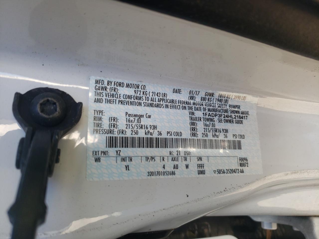 Photo 10 from auction – 2017 FORD FOCUS SE with VIN 1FADP3F24HL218417