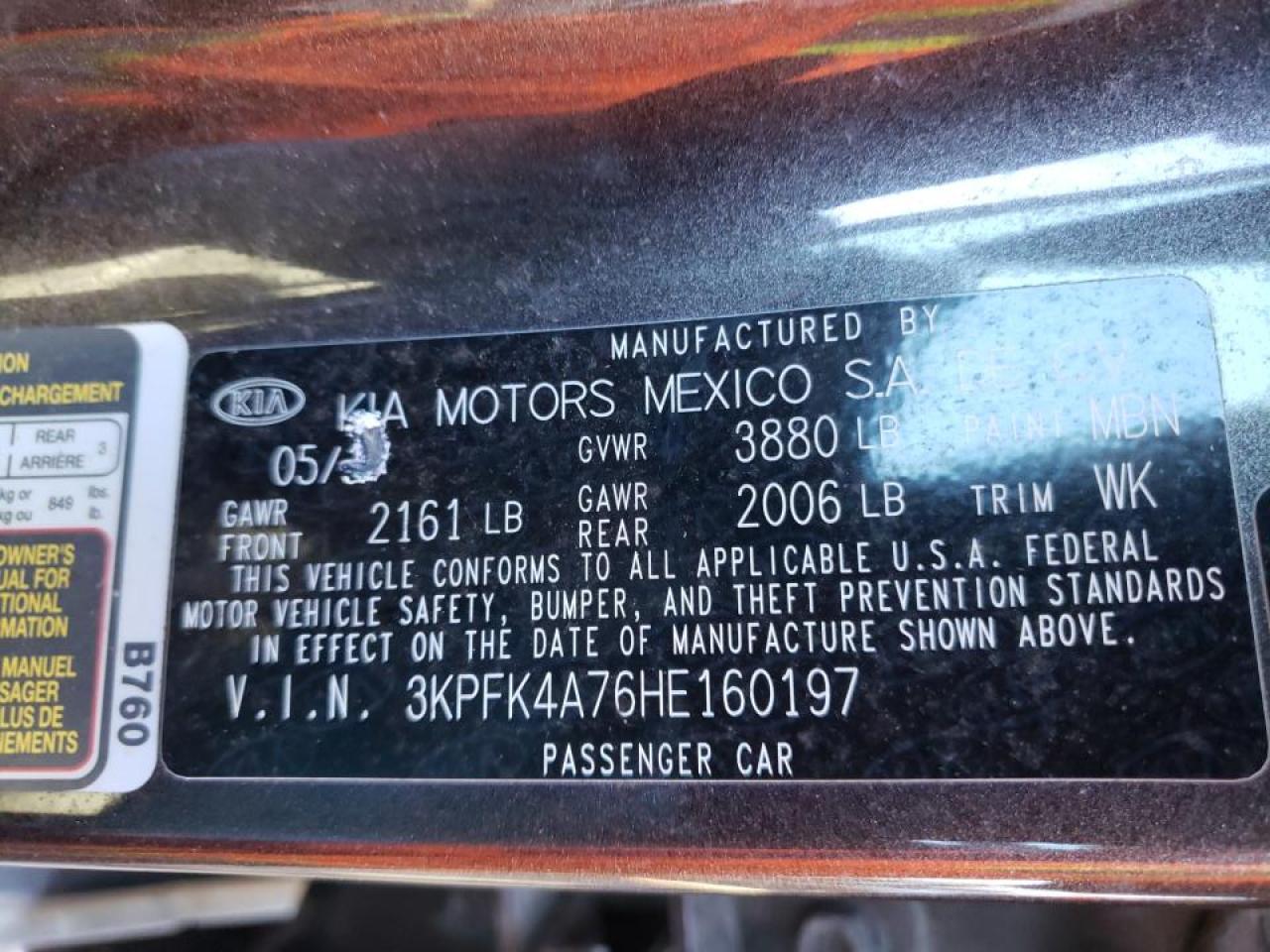 Photo 10 from auction – 2017 KIA FORTE LX with VIN 3KPFK4A76HE160197