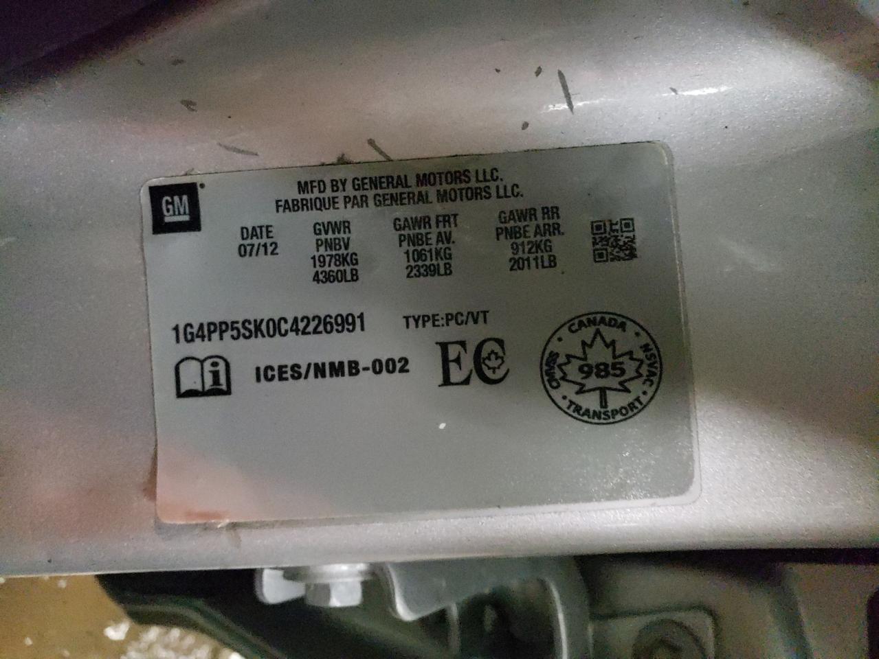 Photo 10 from auction – 2012 BUICK VERANO with VIN 1G4PP5SK0C4226991