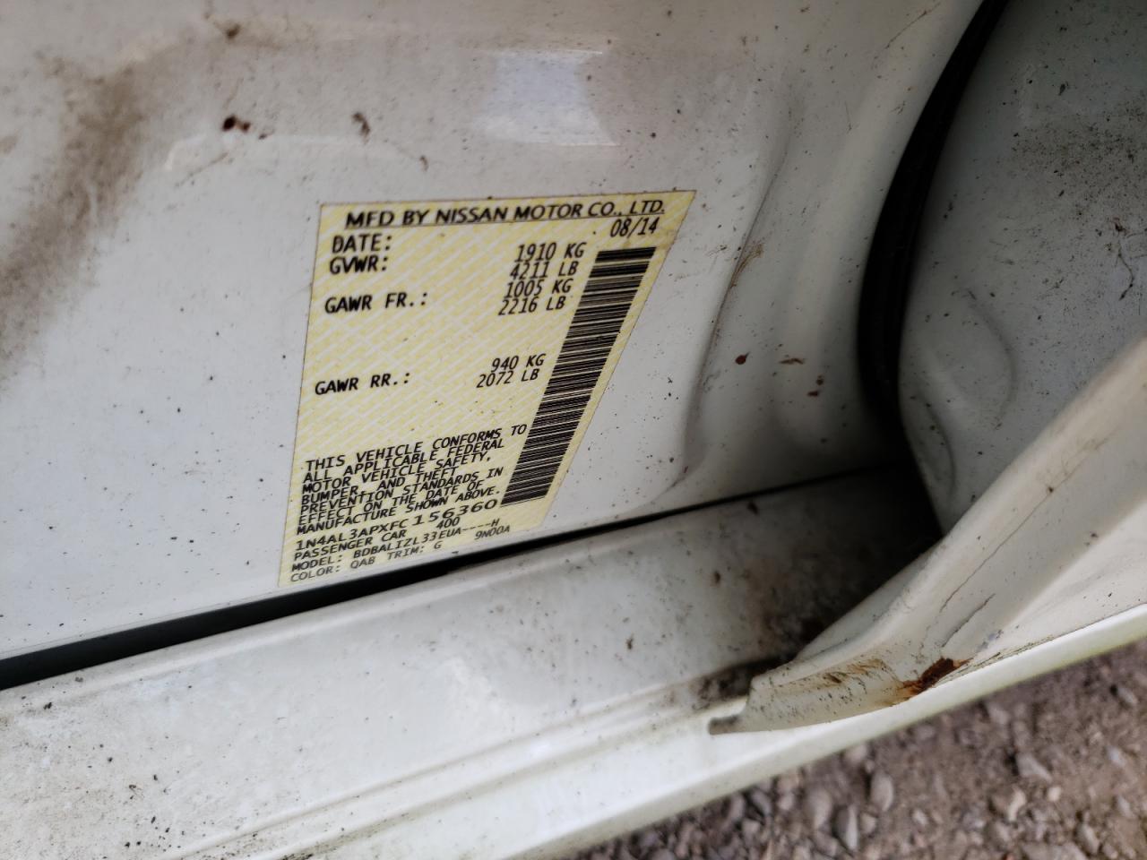 Photo 10 from auction – 2015 NISSAN ALTIMA 2.5 with VIN 1N4AL3APXFC156360