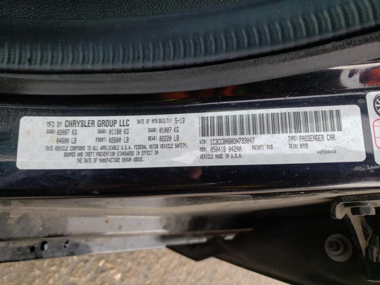 Photo 10 from auction – 2013 CHRYSLER 200 LX with VIN 1C3CCBAB0DN733047