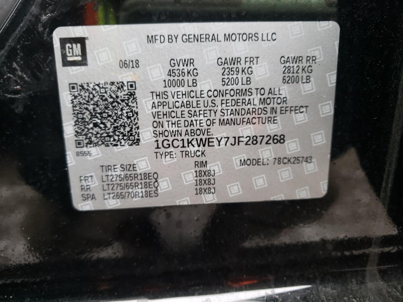 Photo 10 from auction – 2018 CHEVROLET SILVERADO with VIN 1GC1KWEY7JF287268