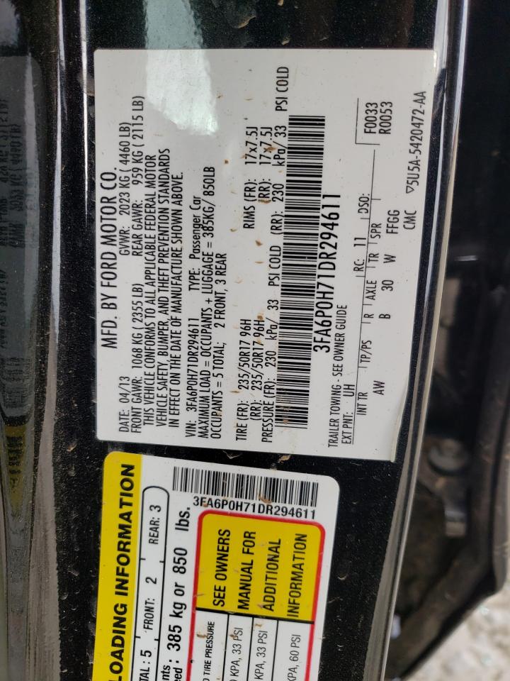 Photo 10 from auction – 2013 FORD FUSION SE with VIN 3FA6P0H71DR294611
