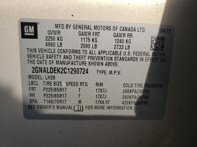 Photo 10 from auction – 2012 CHEVROLET EQUINOX LT with VIN 2GNALDEK2C1290724