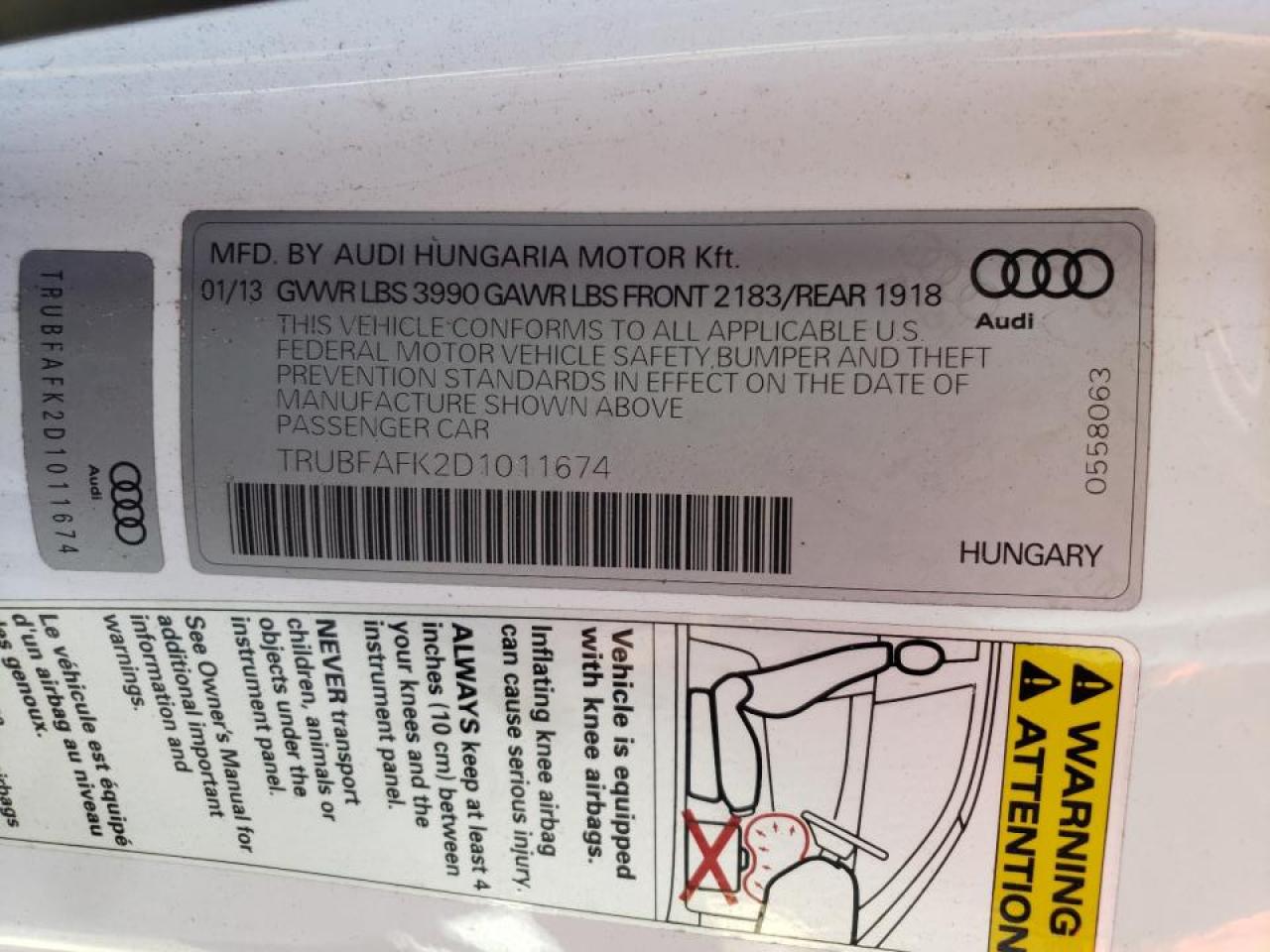 Photo 10 from auction – 2013 AUDI TT PREMIUM with VIN TRUBFAFK2D1011674