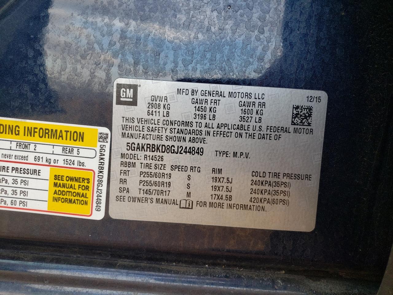 Photo 10 from auction – 2016 BUICK ENCLAVE with VIN 5GAKRBKD8GJ244849