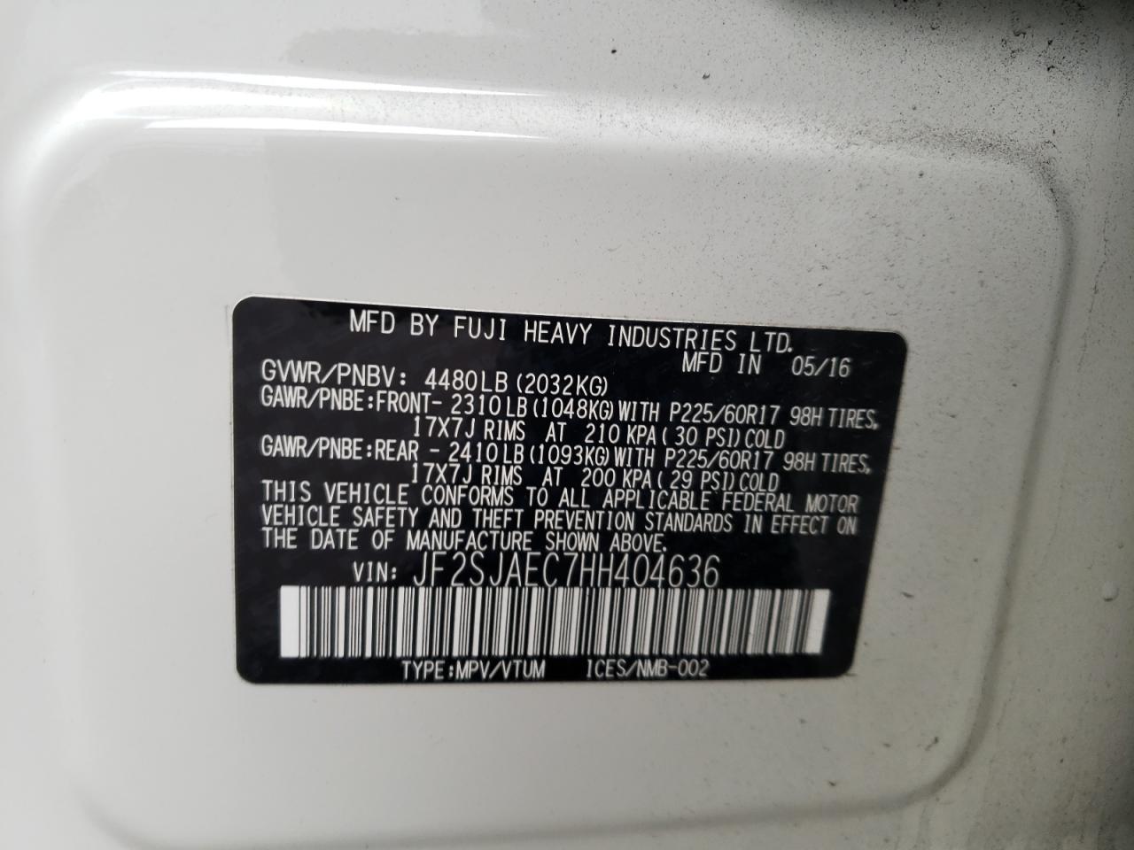 Photo 10 from auction – 2017 SUBARU FORESTER 2 with VIN JF2SJAEC7HH404636