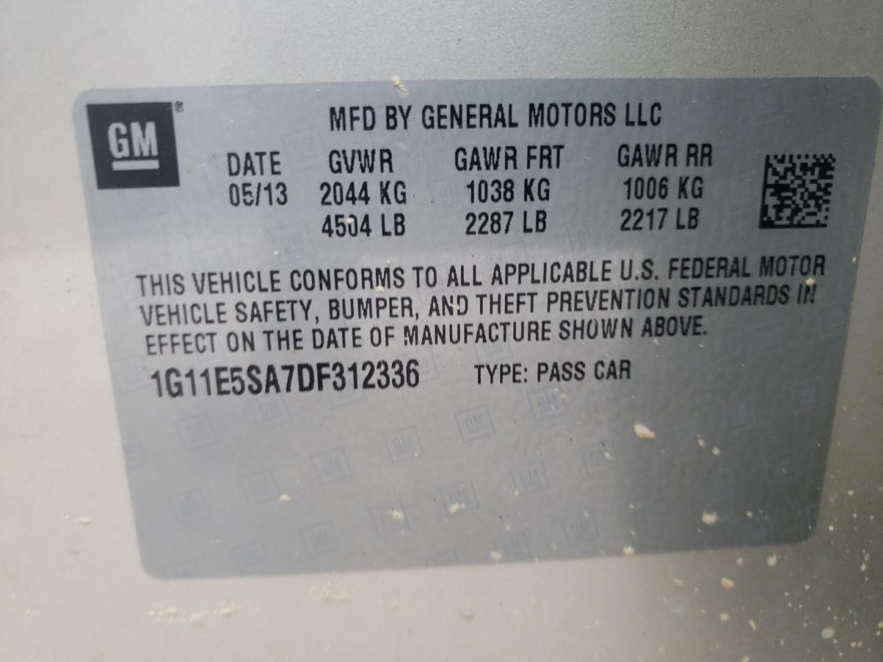 Photo 10 from auction – 2013 CHEVROLET MALIBU 2LT with VIN 1G11E5SA7DF312336