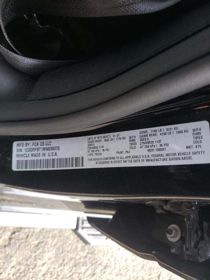 Photo 10 from auction – 2021 RAM 1500 BIG H with VIN 1C6SRFBT1MN698076