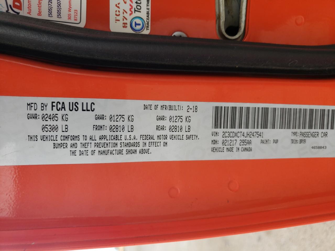 Photo 10 from auction – 2018 DODGE CHARGER R/ with VIN 2C3CDXCT4JH247541