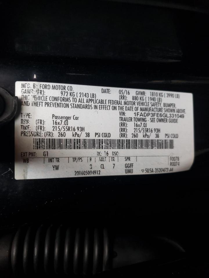 Photo 10 from auction – 2016 FORD FOCUS SE with VIN 1FADP3FE6GL331049