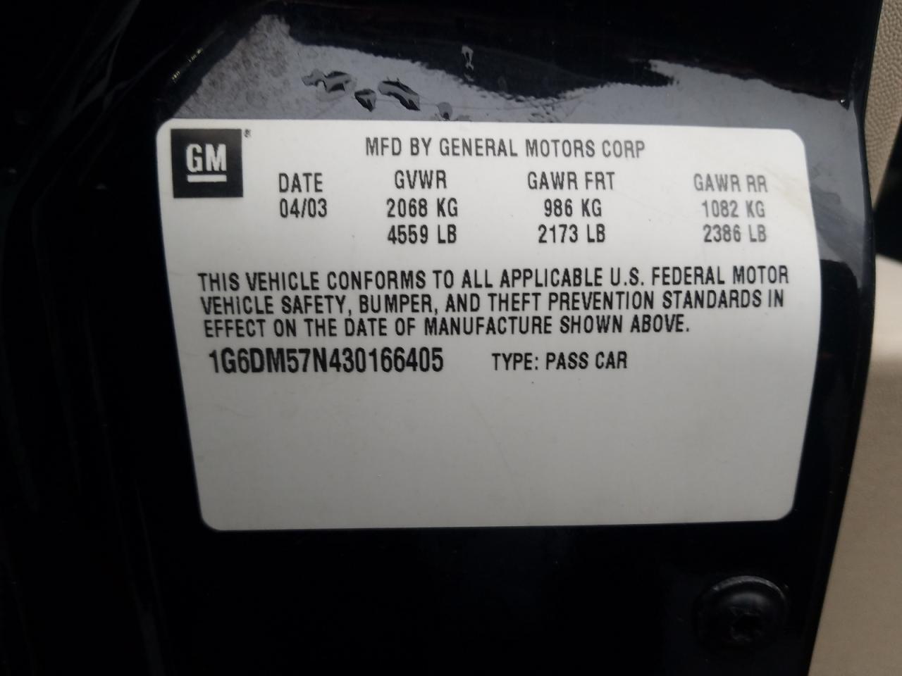 Photo 10 from auction – 2003 CADILLAC CTS with VIN 1G6DM57N430166405