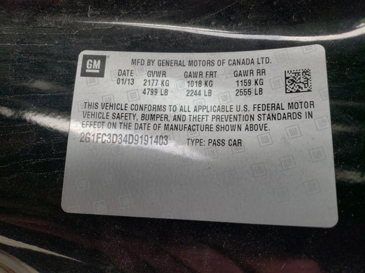 Photo 10 from auction – 2013 CHEVROLET CAMARO LT with VIN 2G1FC3D34D9191403