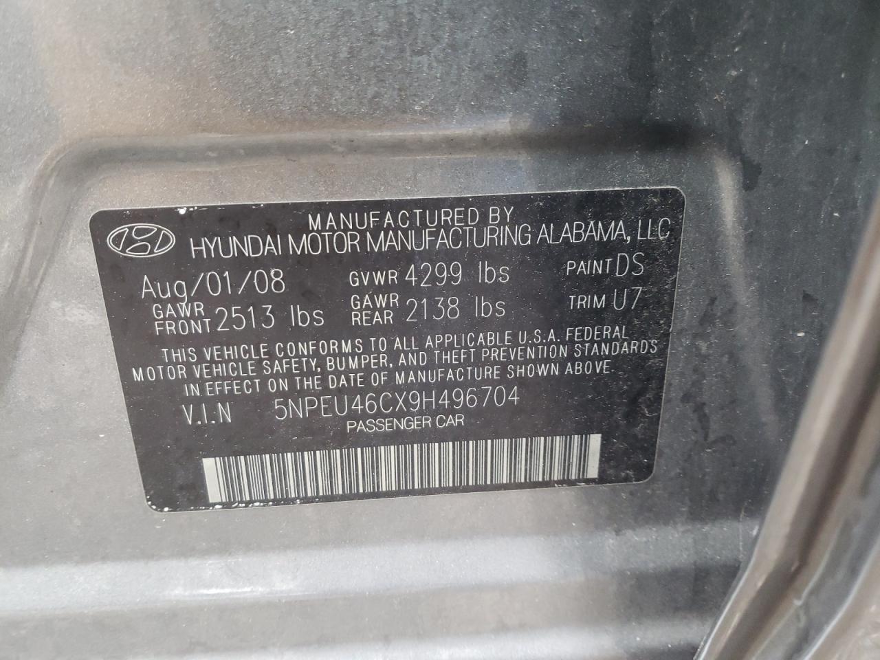 Photo 10 from auction – 2009 HYUNDAI SONATA SE with VIN 5NPEU46CX9H496704