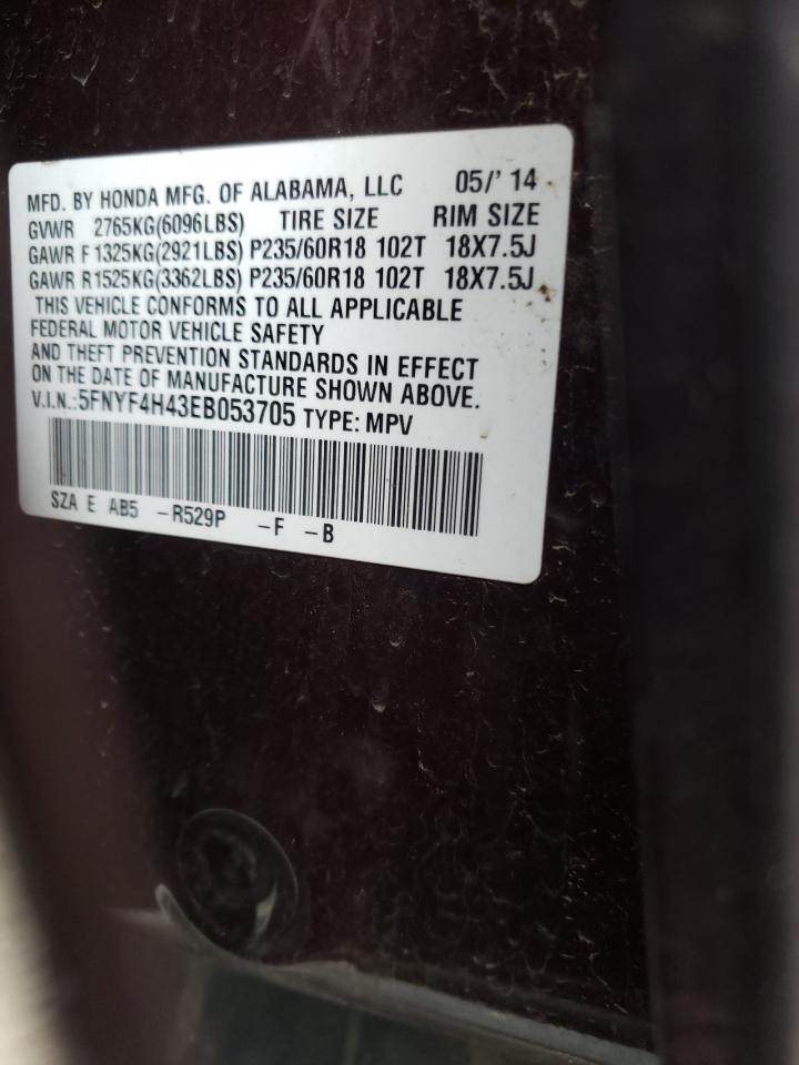 Photo 10 from auction – 2014 HONDA PILOT EX with VIN 5FNYF4H43EB053705