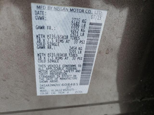 Photo 10 from auction – 2014 NISSAN PATHFINDER with VIN 5N1AR2MN2EC608485