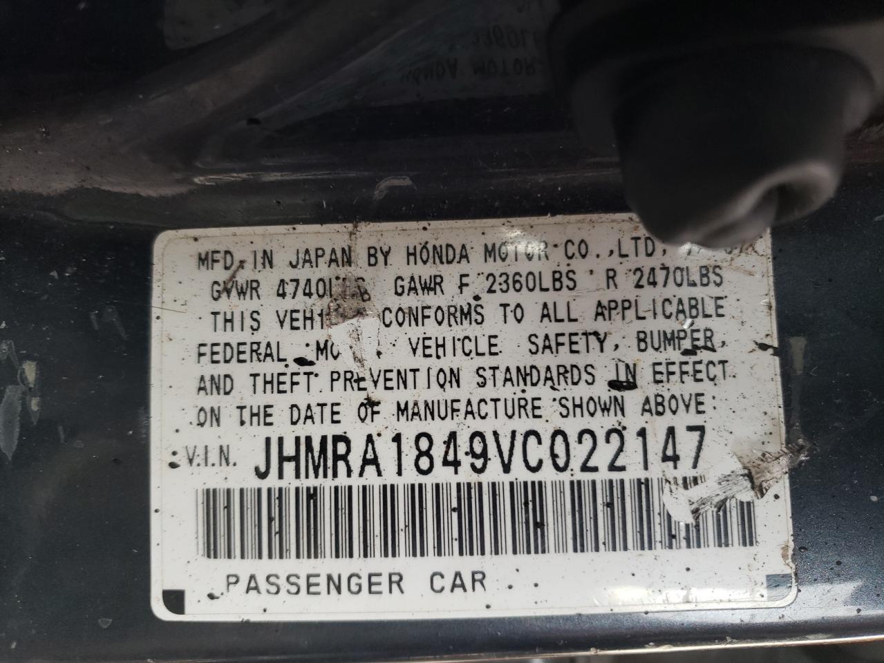 Photo 10 from auction – 1997 HONDA ODYSSEY BA with VIN JHMRA1849VC022147