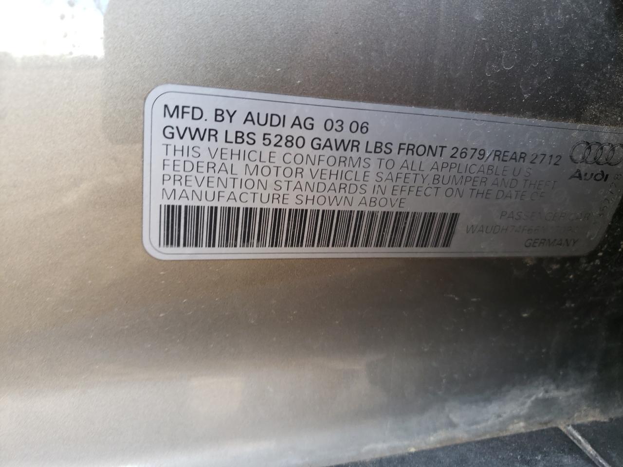Photo 10 from auction – 2006 AUDI A6 3.2 QUA with VIN WAUDH74F66N170941