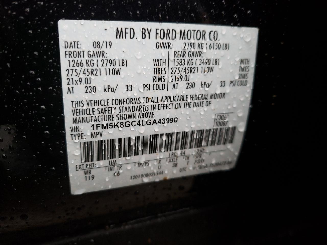 Photo 10 from auction – 2020 FORD EXPLORER S with VIN 1FM5K8GC4LGA43990