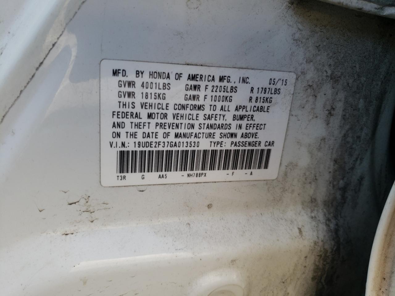 Photo 10 from auction – 2016 ACURA ILX BASE W with VIN 19UDE2F37GA013530
