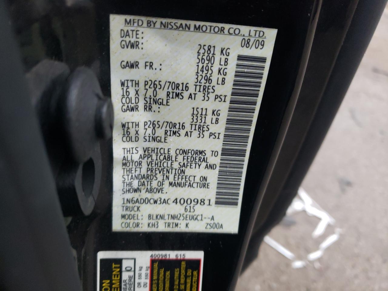 Photo 10 from auction – 2010 NISSAN FRONTIER K with VIN 1N6AD0CW3AC400981