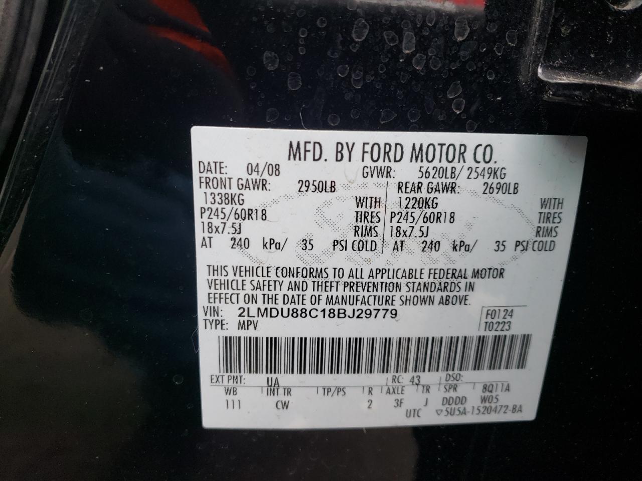 Photo 10 from auction – 2008 LINCOLN MKX with VIN 2LMDU88C18BJ29779