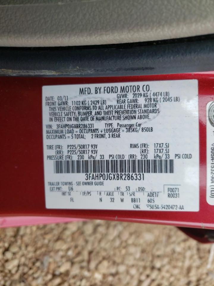 Photo 10 from auction – 2011 FORD FUSION SEL with VIN 3FAHP0JGXBR286331