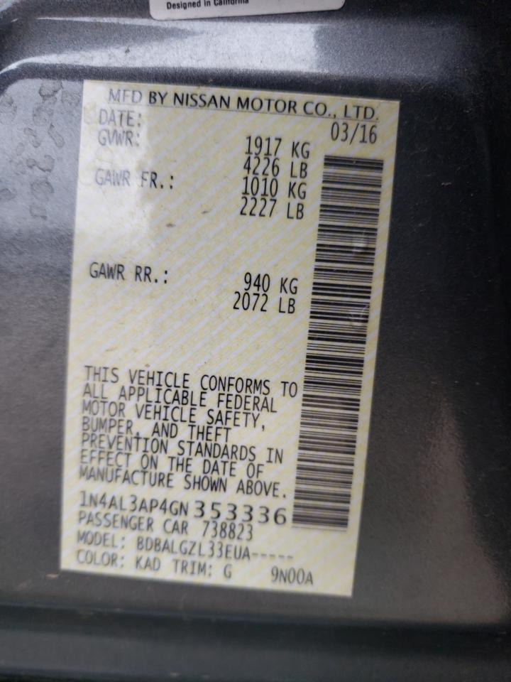 Photo 10 from auction – 2016 NISSAN ALTIMA 2.5 with VIN 1N4AL3AP4GN353336