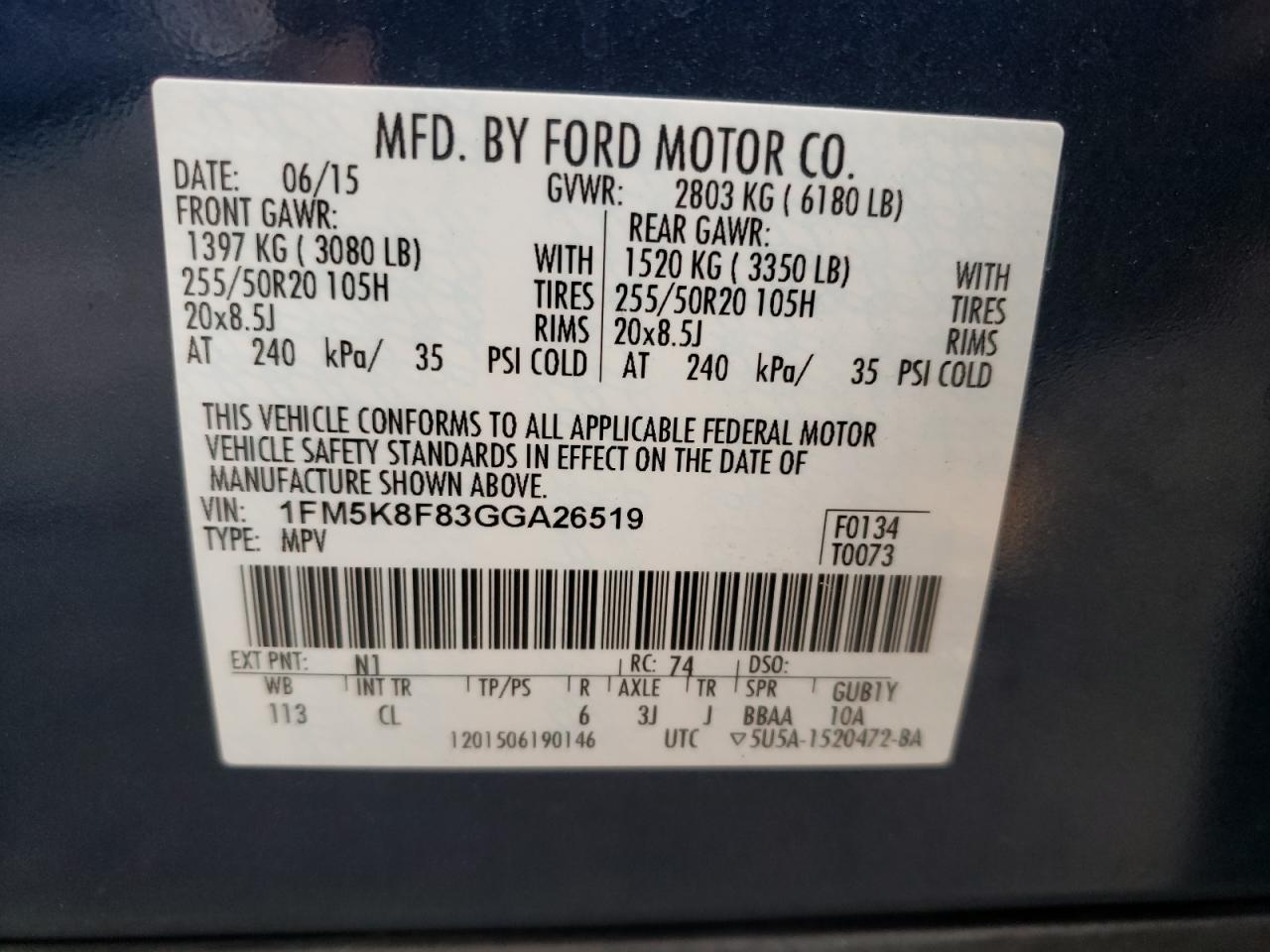 Photo 10 from auction – 2016 FORD EXPLORER L with VIN 1FM5K8F83GGA26519