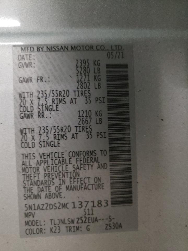 Photo 10 from auction – 2021 NISSAN MURANO PLA with VIN 5N1AZ2DS2MC137183