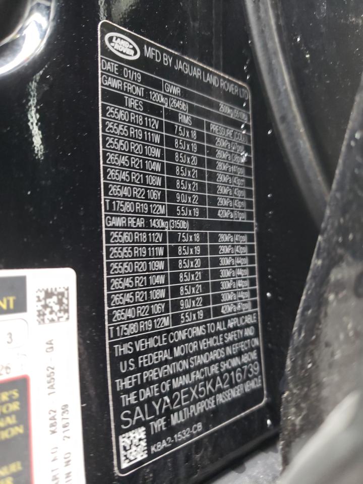 Photo 10 from auction – 2019 LAND ROVER RANGE ROVE with VIN SALYA2EX5KA216739