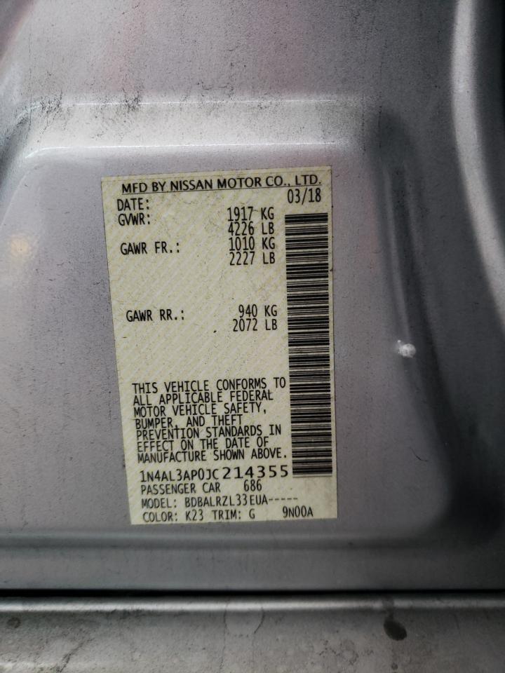 Photo 10 from auction – 2018 NISSAN ALTIMA 2.5 with VIN 1N4AL3AP0JC214355
