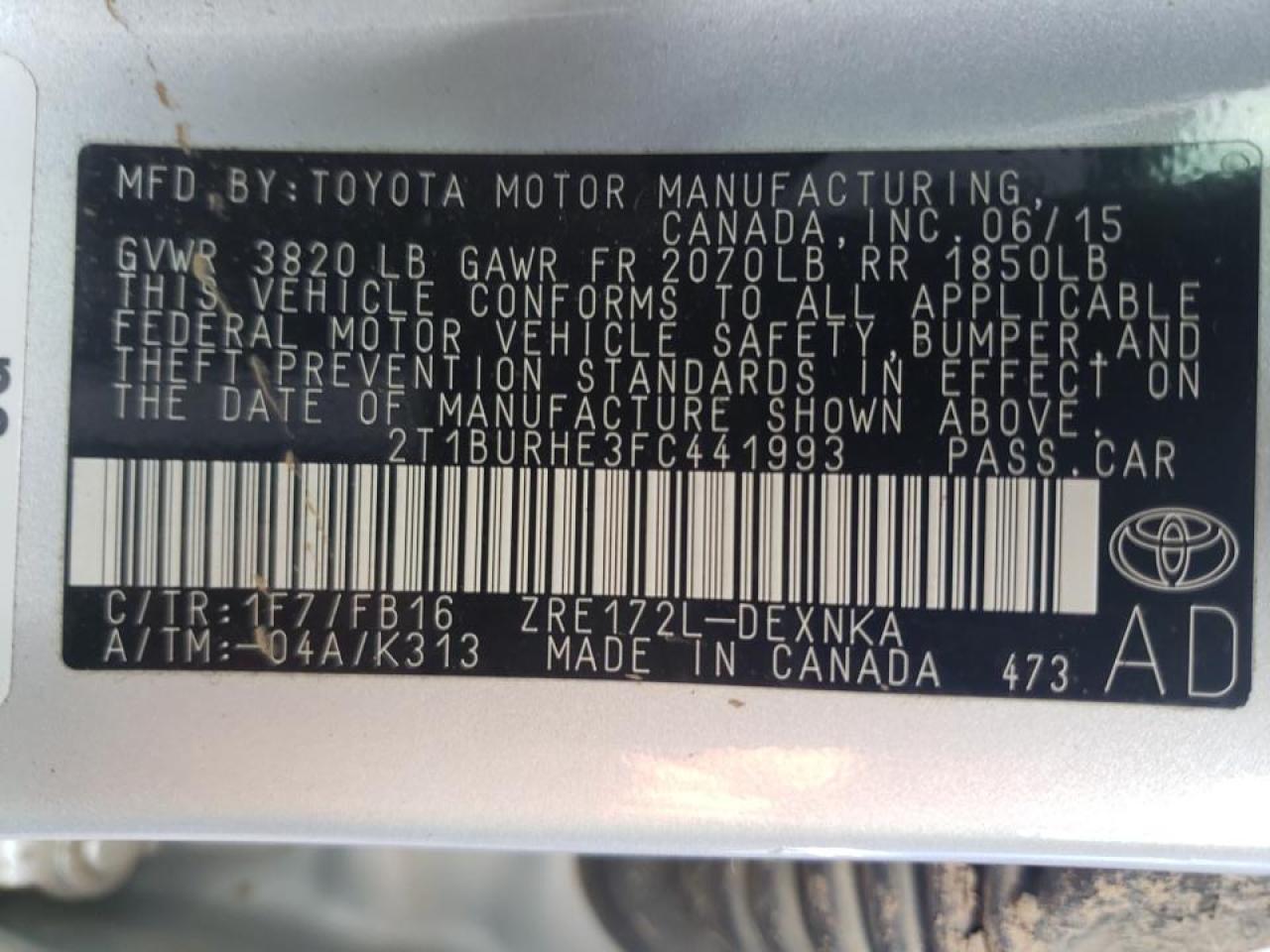 Photo 10 from auction – 2015 TOYOTA COROLLA L with VIN 2T1BURHE3FC441993