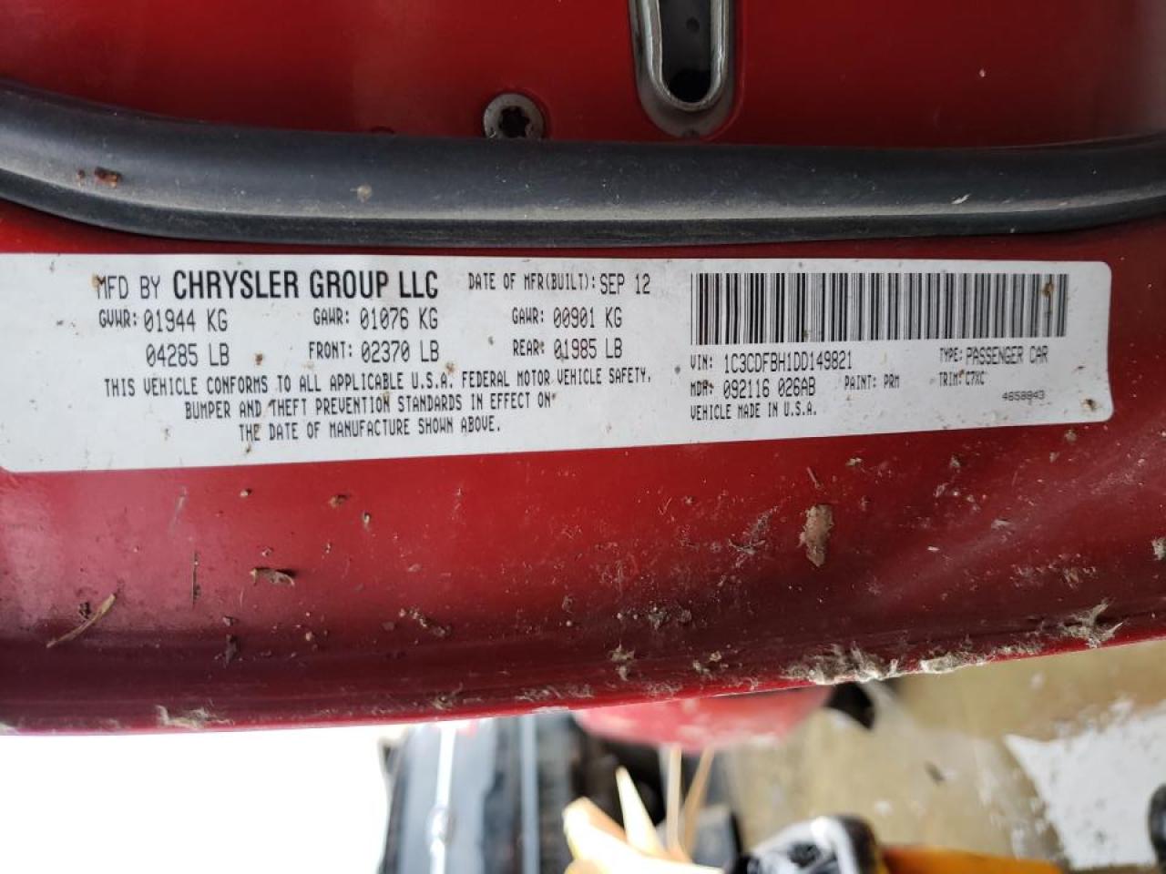 Photo 10 from auction – 2013 DODGE DART SXT with VIN 1C3CDFBH1DD149821
