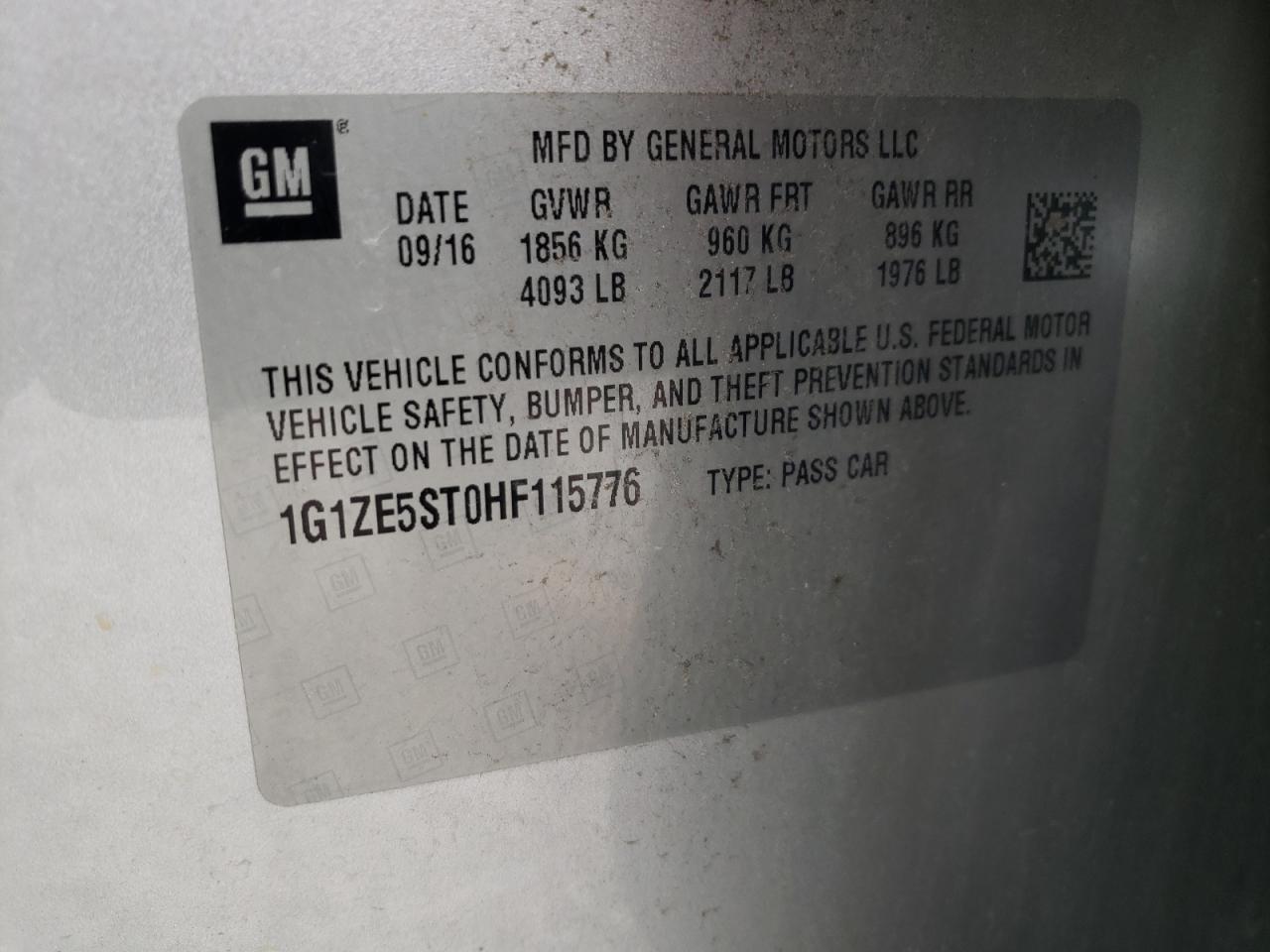 Photo 10 from auction – 2017 CHEVROLET MALIBU LT with VIN 1G1ZE5ST0HF115776