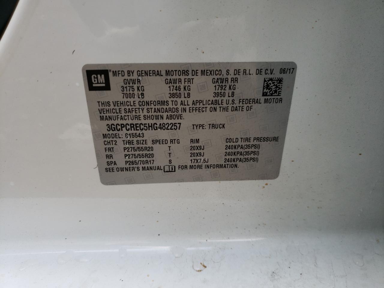 Photo 10 from auction – 2017 CHEVROLET SILVERADO with VIN 3GCPCREC5HG482257