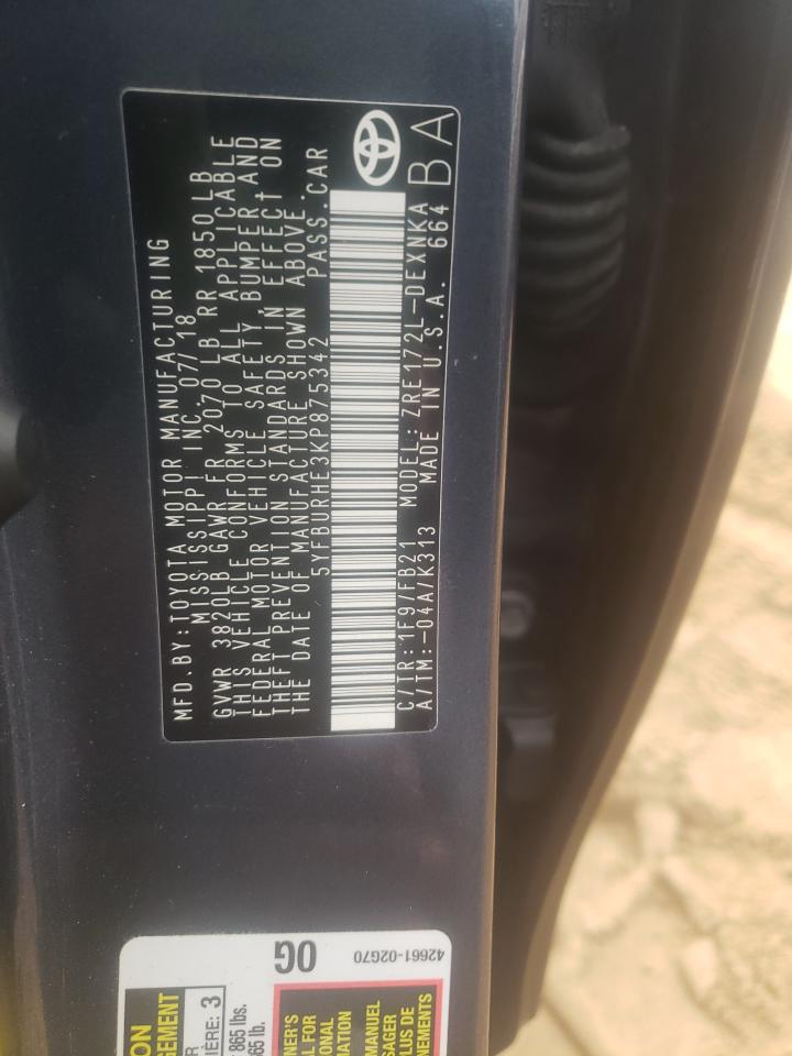Photo 10 from auction – 2019 TOYOTA COROLLA L with VIN 5YFBURHE3KP875342