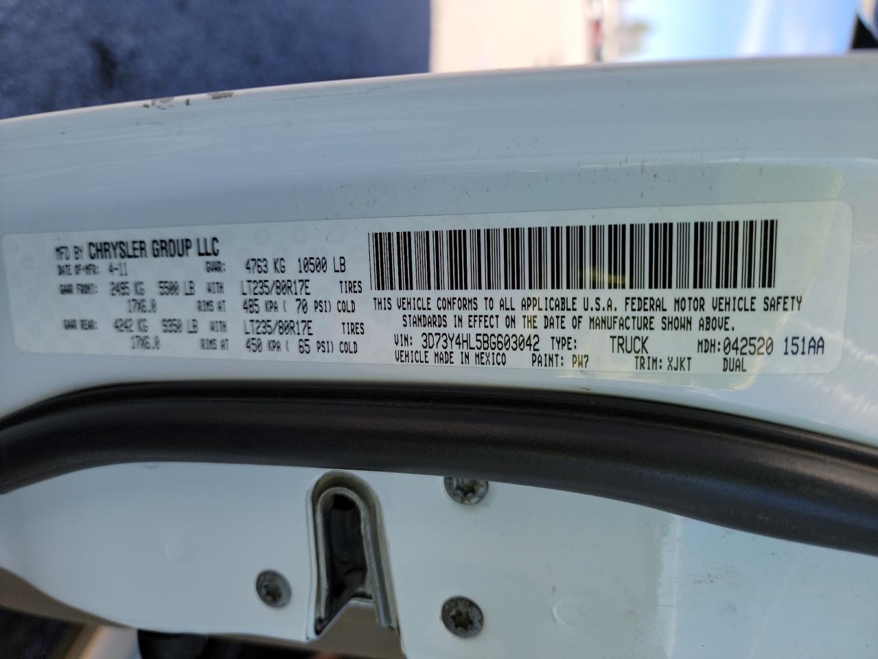 Foto 10 de la subasta – 2011 DODGE RAM 3500 con VIN 3D73Y4HL5BG603042