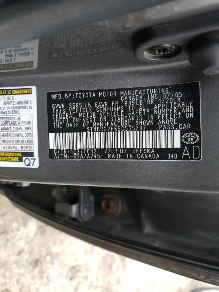 Photo 10 from auction – 2005 TOYOTA COROLLA CE with VIN 2T1BR32E65C555797
