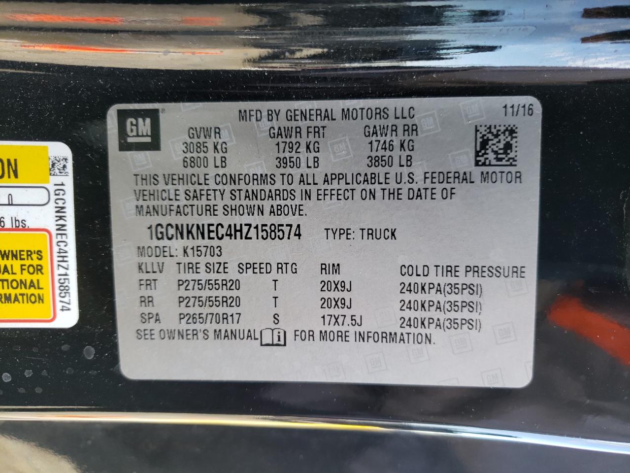 Photo 10 from auction – 2017 CHEVROLET SILVERADO with VIN 1GCNKNEC4HZ158574