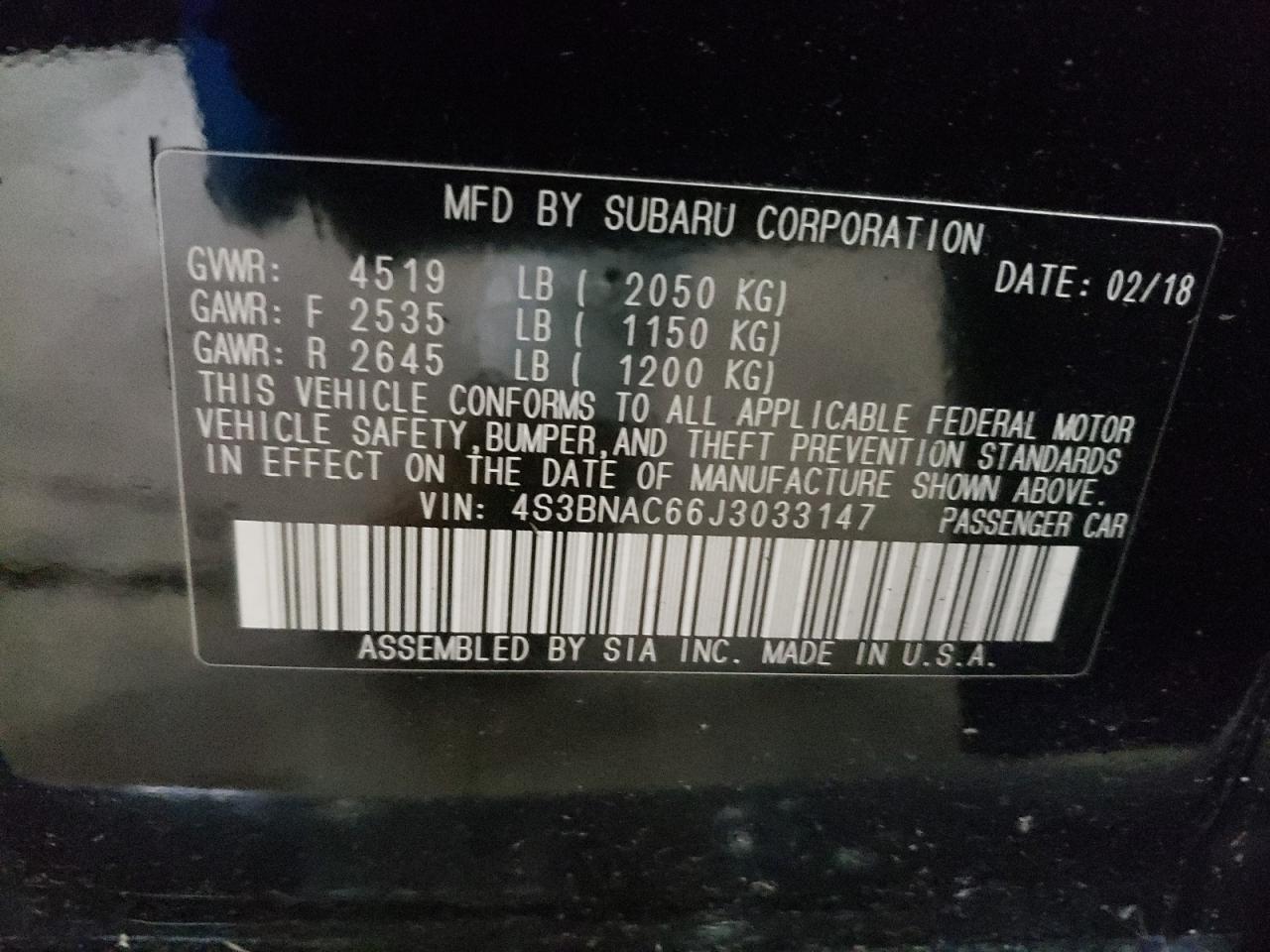 Photo 10 from auction – 2018 SUBARU LEGACY 2.5 with VIN 4S3BNAC66J3033147