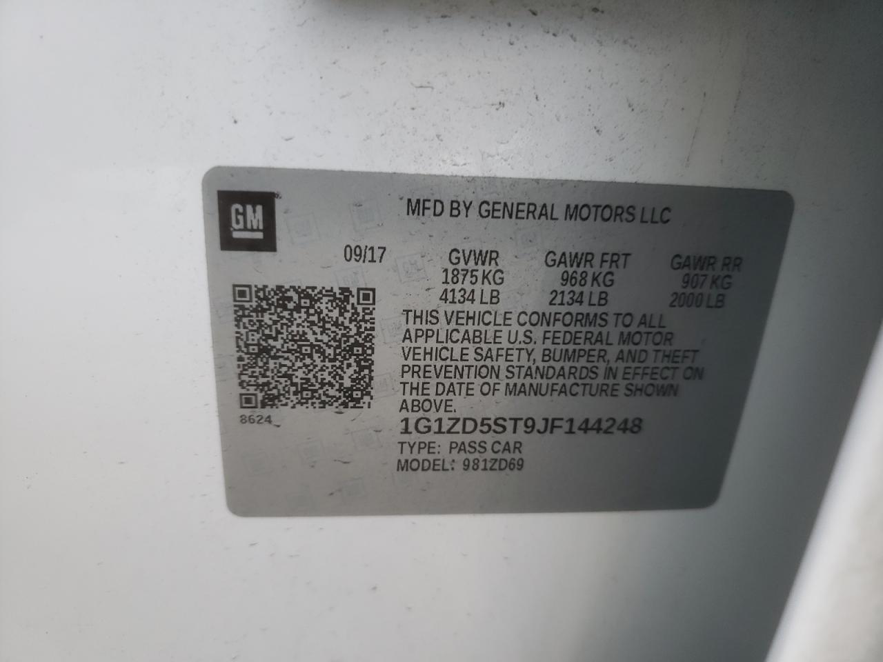 Photo 10 from auction – 2018 CHEVROLET MALIBU LT with VIN 1G1ZD5ST9JF144248
